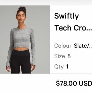 Lululemon Athletica Gray Swiftly Tech Cropped Top